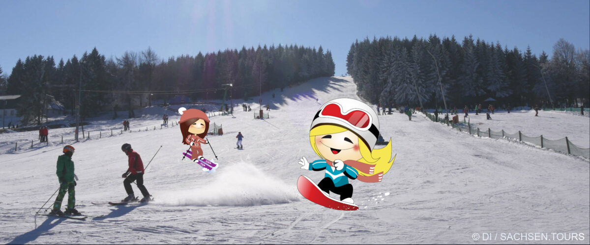 Daphne und Doris am Skihang Altenberg