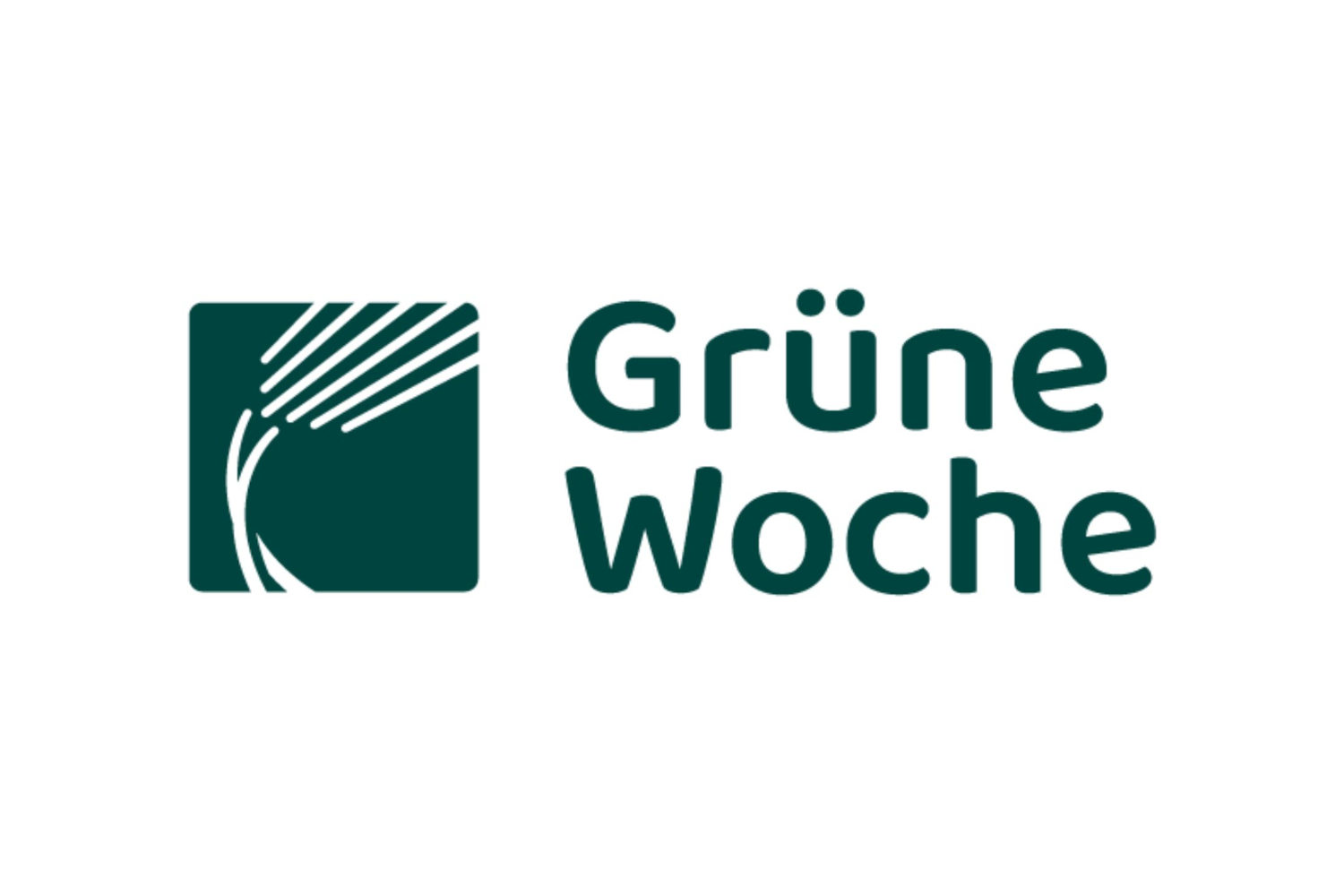 Logo für die Grüne Woche mit stilisierten grünen Linien, die an Feldfrüchte oder Felder innerhalb eines Quadrats erinnern, mit dem Schriftzug Grüne Woche in fetter, abgerundeter, grüner Schrift rechts neben dem Symbol auf weißem Hintergrund.